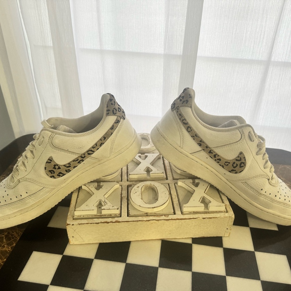 Nike White Sneakers with Animal Print Swoosh